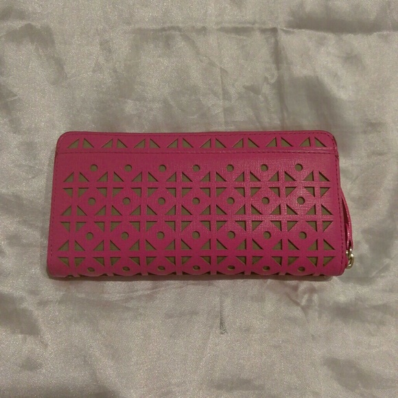 Kate Spade Pink Saffiano Leather Laser Cut Wallet - Picture 2 of 7
